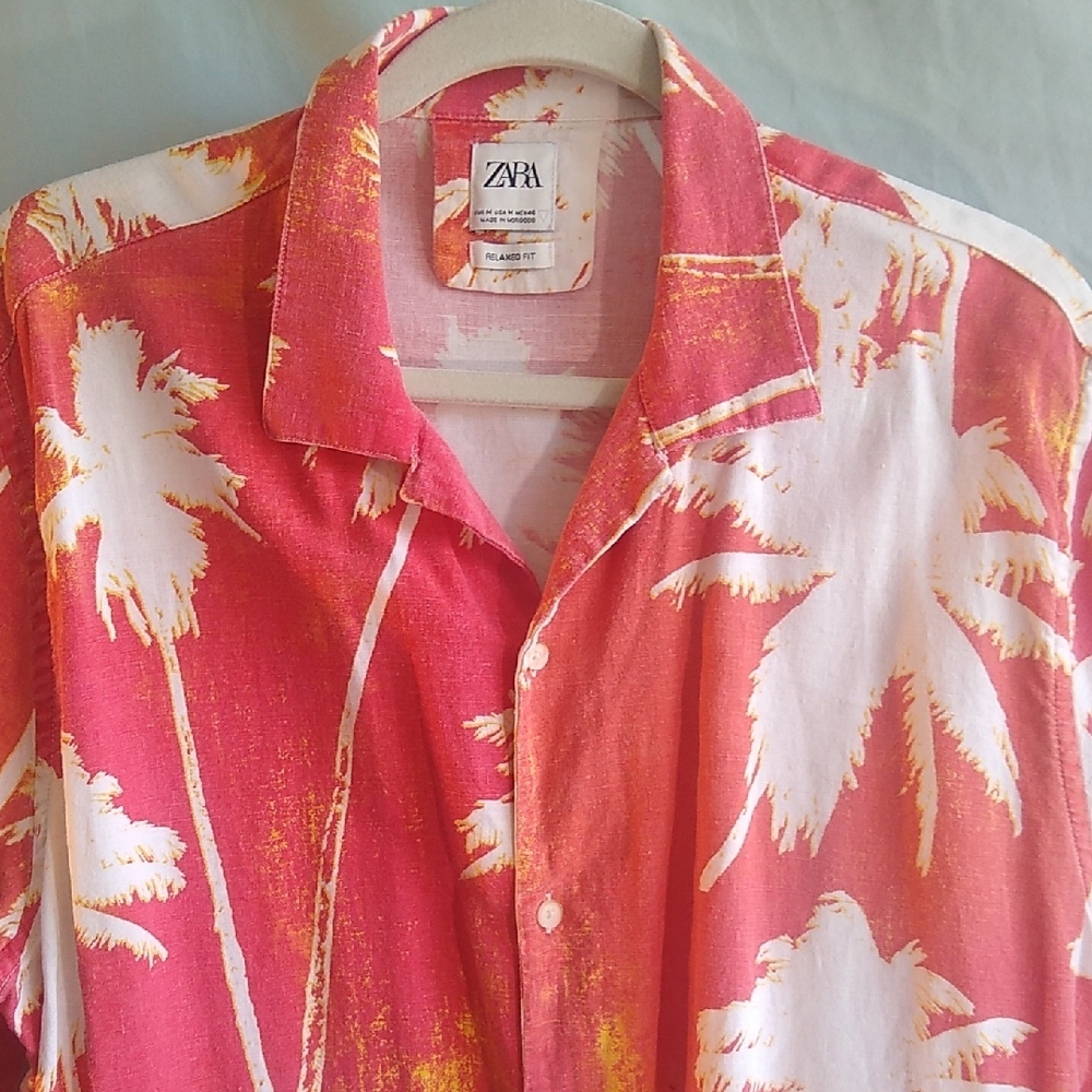 Zara Men M linen blend Hawaiian-Tropical print - Picture 4 of 9